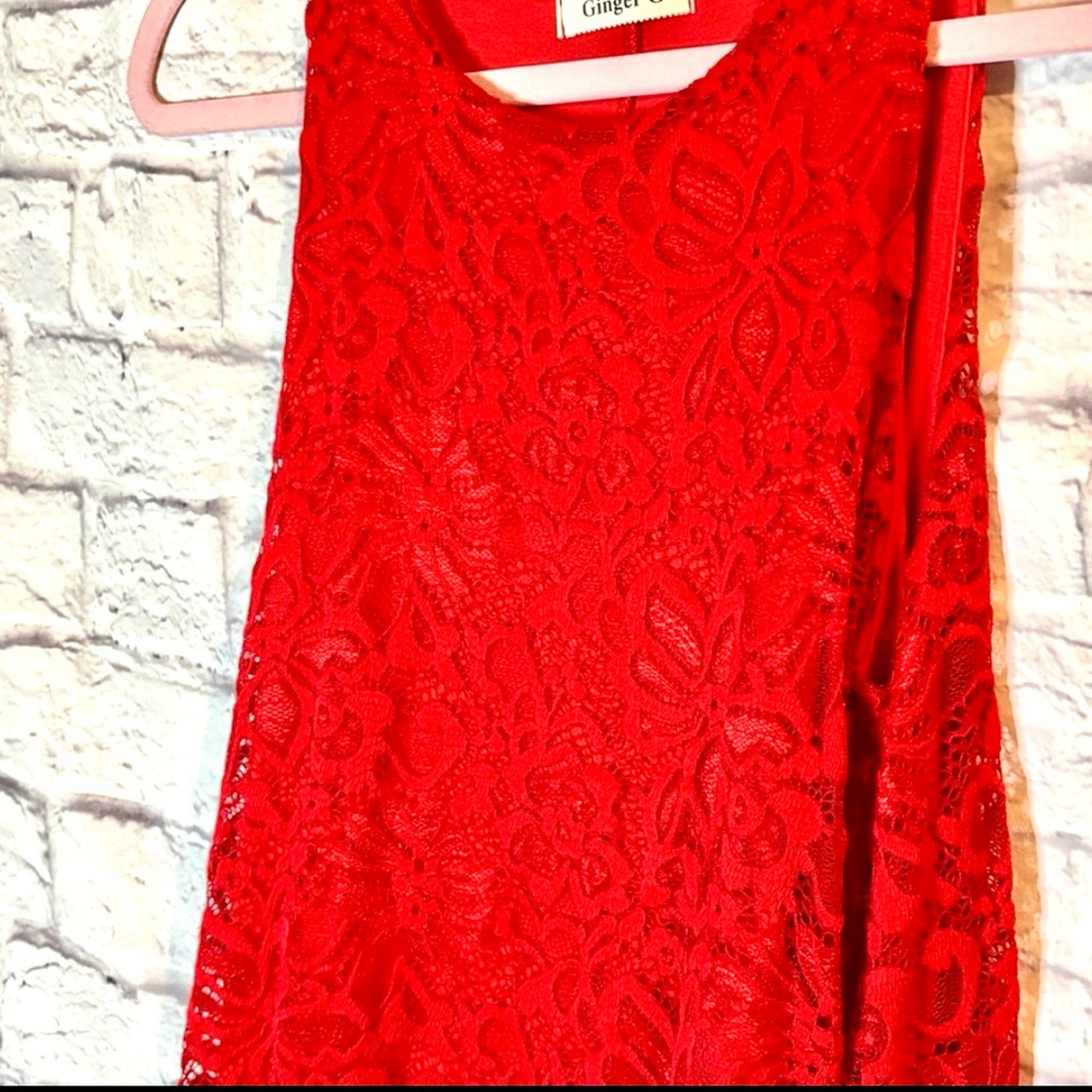 🔵Lace Vibrant Red Lace Sleeveless Dress - Picture 7 of 7